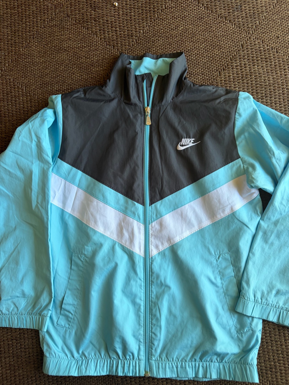 Nike Men’s Aqua Blue, Black & White Swim Rash Guard Jacket